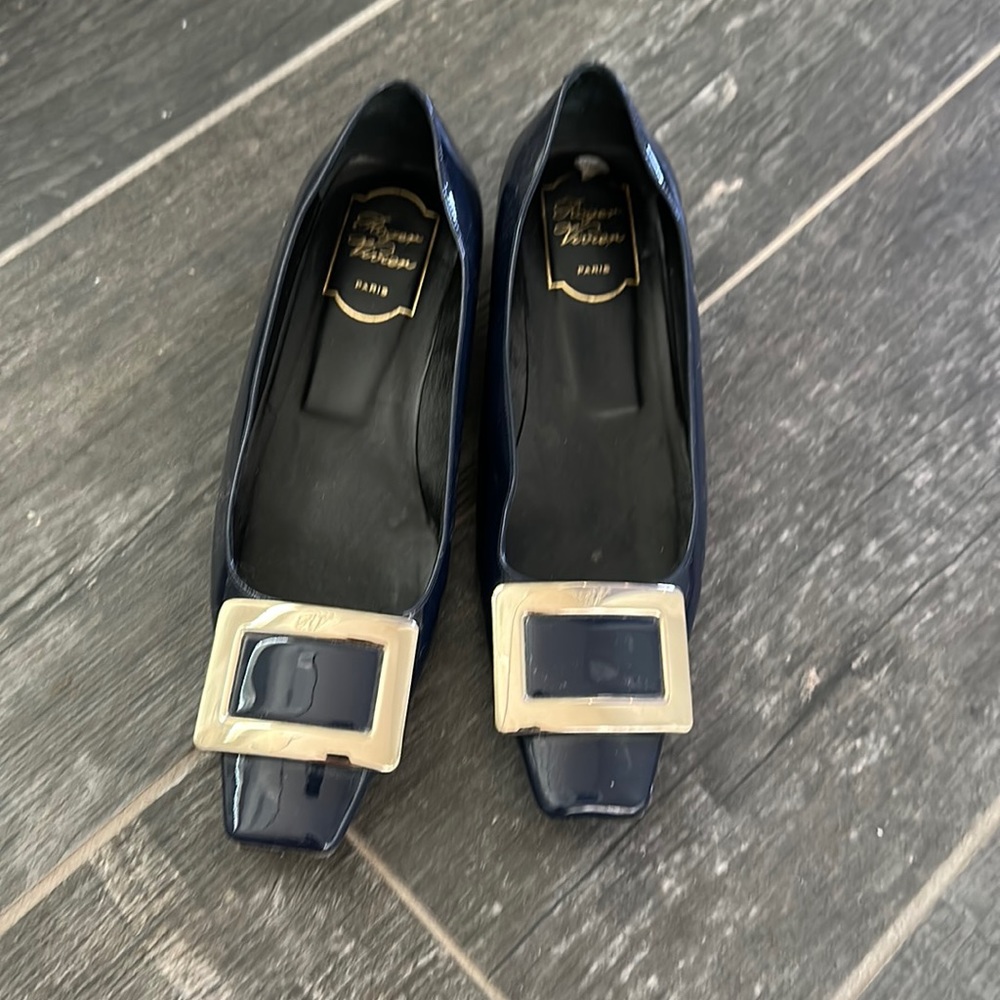 Roger Vivier Navy Patent Flats